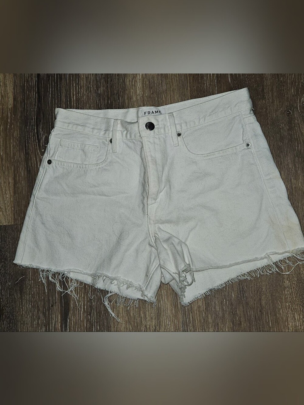 Frame Denim Off-White Frayed Hem Cutoff Shorts 28